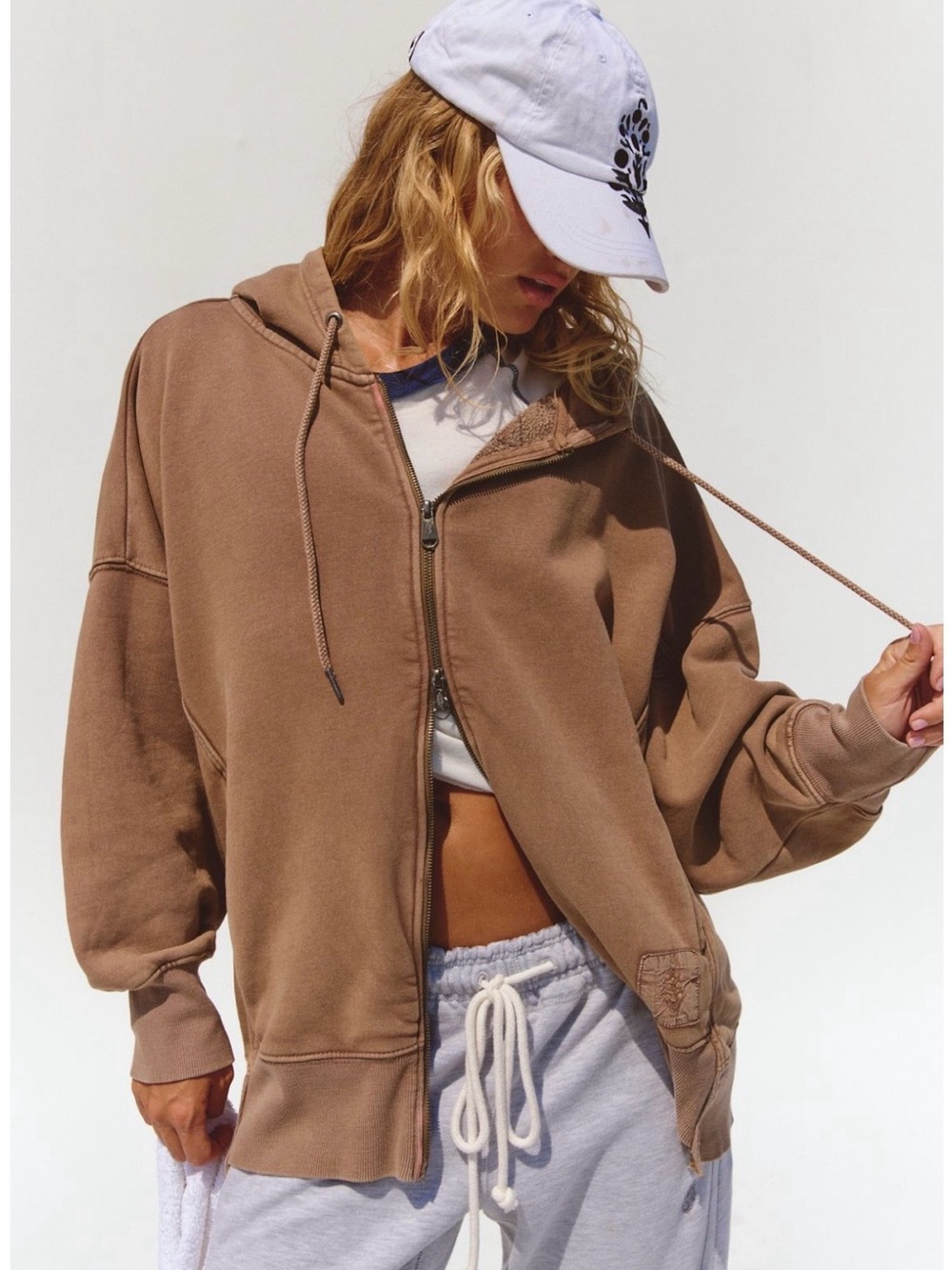 Free People FP movement - Sprint To The Finish Zip-Up Hoodie - Large in Hickory